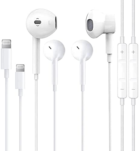 [Apple MFI Certified] אוזניות אייפון עם מחבר ברק, אוזניות קוויות 2 PC הפחתת רעש עם מיקרופון ובקרת